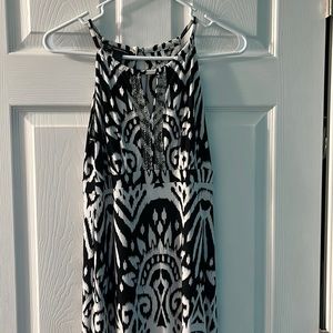 👗Silky Black & White INC long Dress with sequins on front, XS, semi-formal